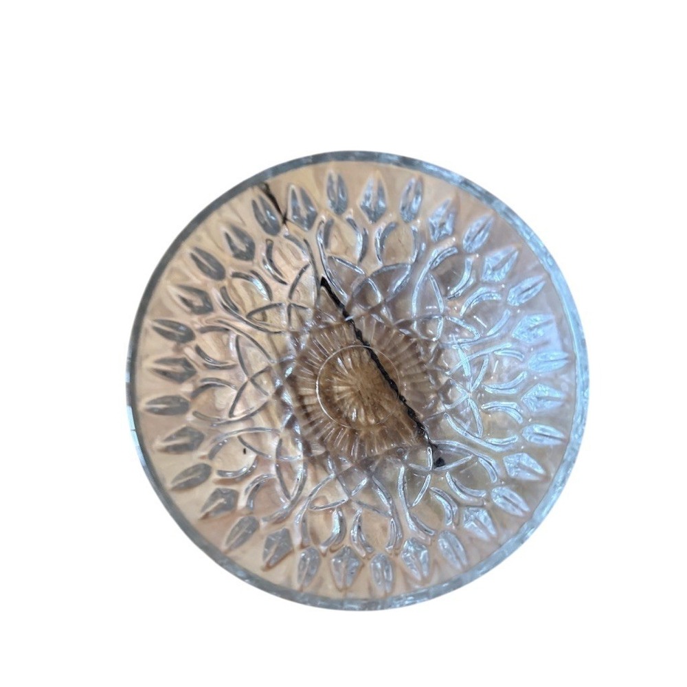 Vintage Clear Glass Leaf & Vine Pattern Round Bowl retro 4in x 2in candy dish